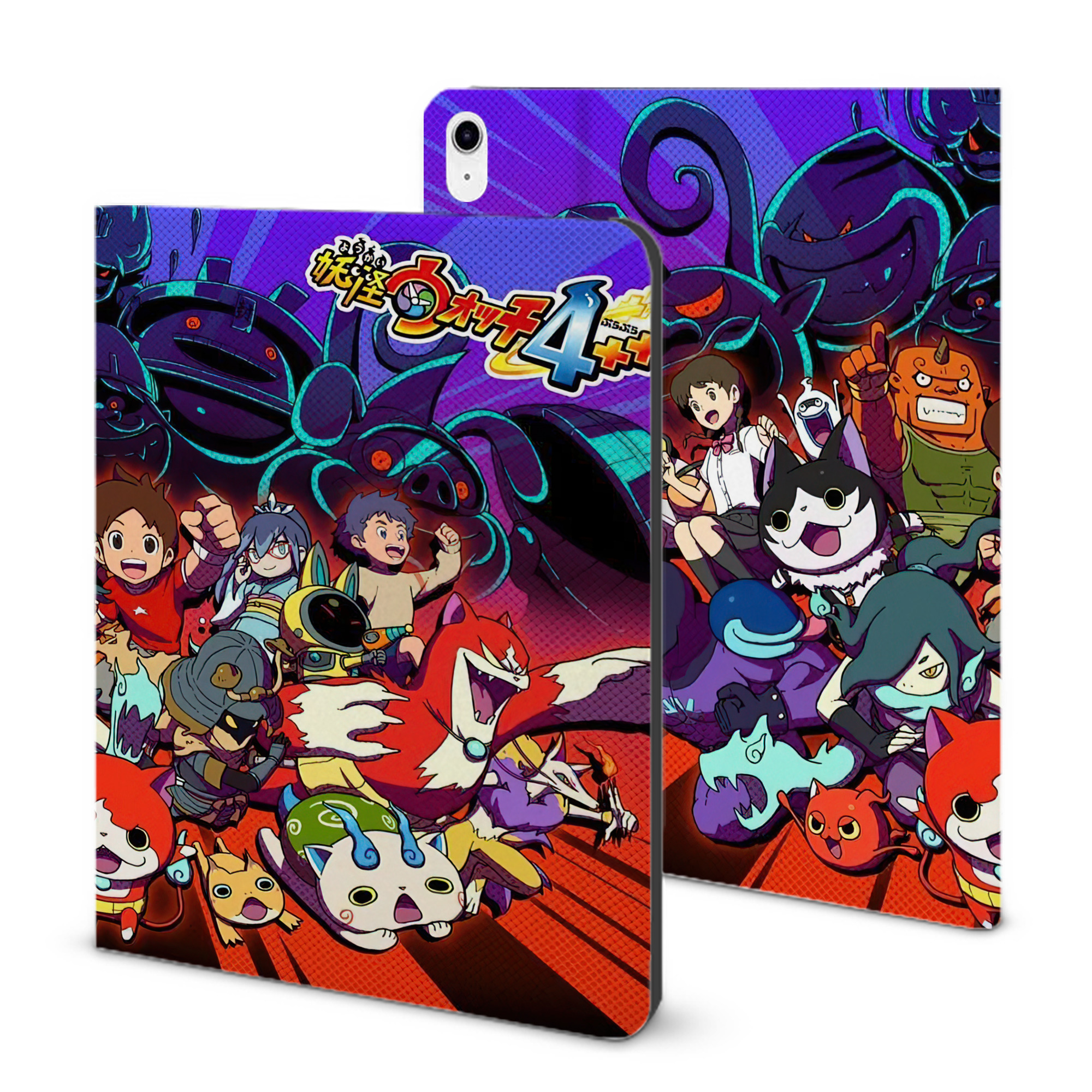 （画像用） 妖怪ウォッチ Yo-kai Watch IPad ケース ブック型 PUレザー TPU 耐衝撃 軽量 薄型 ペン収納なし 全面保護 IPad 各モデル対応